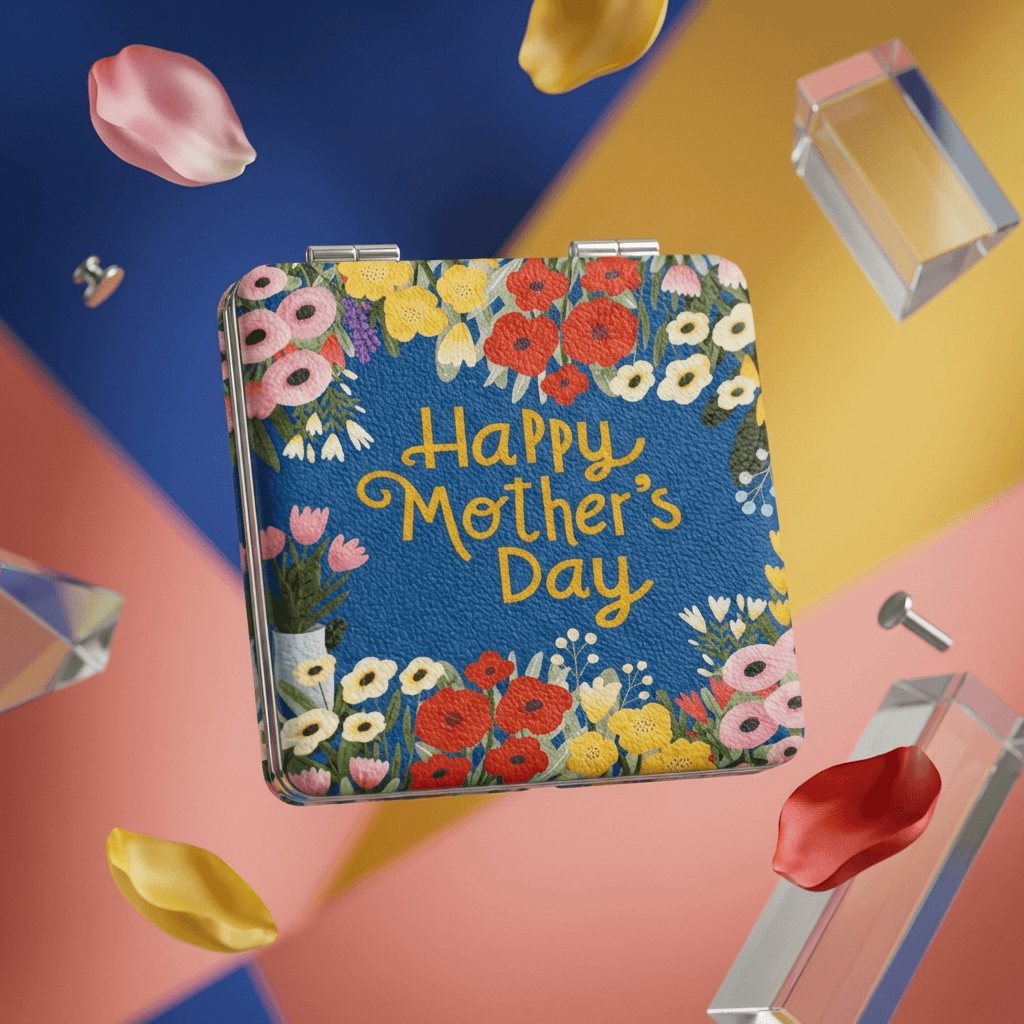 Happy Mother's Day Square Portable Pocket Makeup Mirror, Thoughtful Gift for Mom