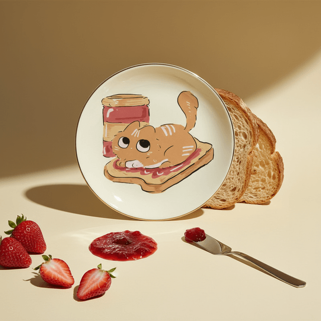 Cute Toast Cat Round Ceramic Jewelry Tray for Cat Lovers Birthday & Housewarming Gifts