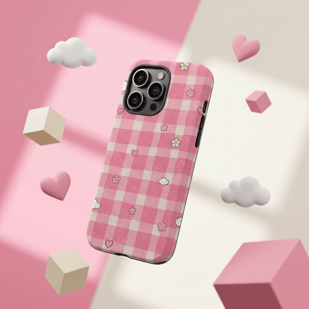 Pink Gingham Magnetic Phone Case | Gift for Her, Mom & Friends