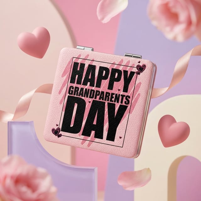 Happy Grandparents Day Square Portable Pocket Makeup Mirror for Grandma