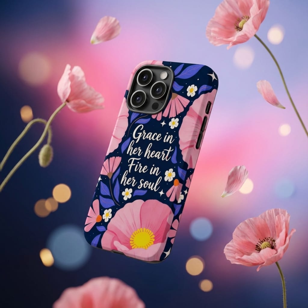 Personalized Magnetic Phone Case - Floral 'Grace in Her Heart' Custom Gift for Her