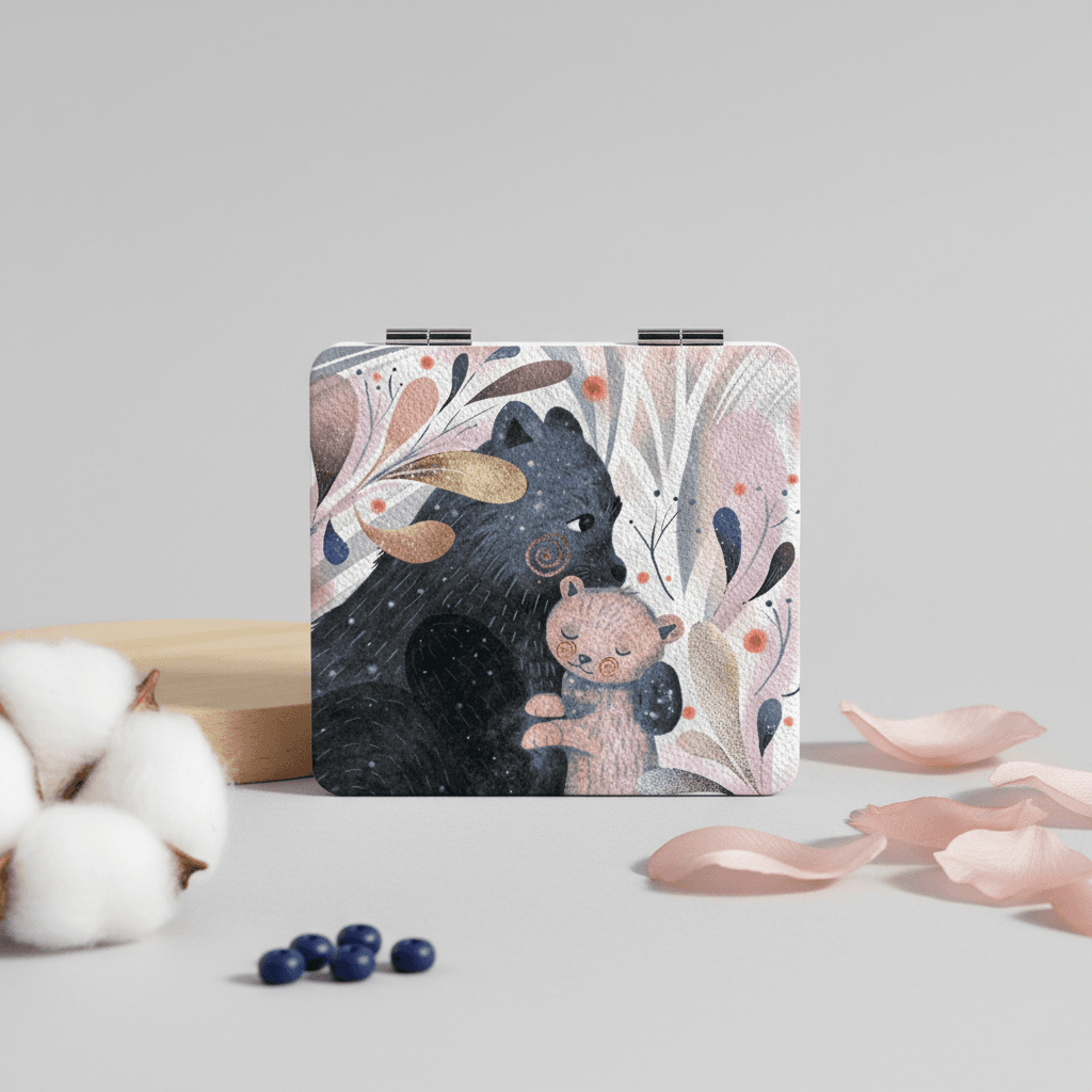 Cute Bear Parent & Child Square Pocket Makeup Mirror for Women Perfect Gift for Mothers Day Birthdays